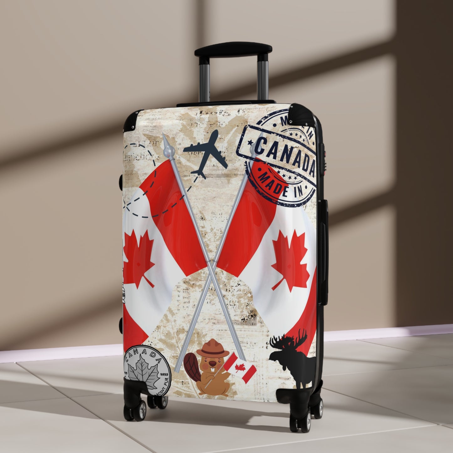 Made in Canada Suitcase on wheels, travel luggage for holidays, weekend, carry on bag, secure lockable luggage