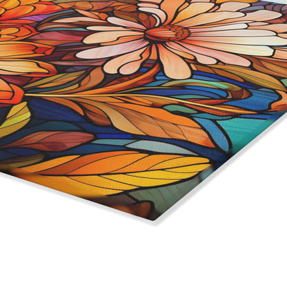 Autumn stained glass look fall design Glass Cutting Board