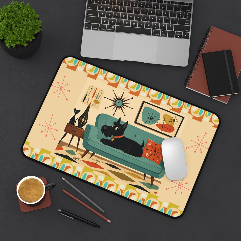 Mid Century Scottish Terrier Desk Mat | Retro Living Room Mouse Pad