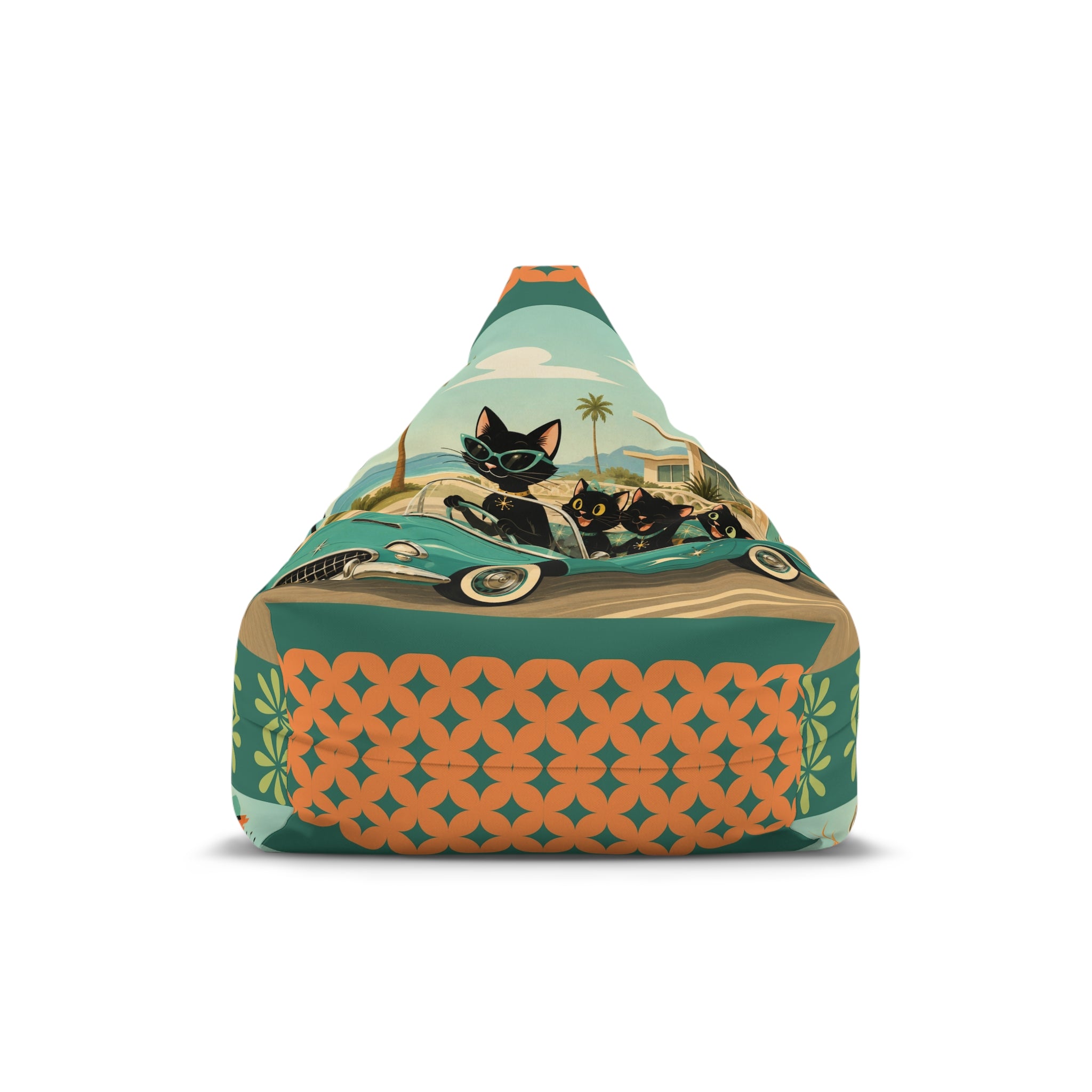 Retro Atomic Cat Road trip Bean Bag Chair Cover | Vintage Tropical Car Pattern