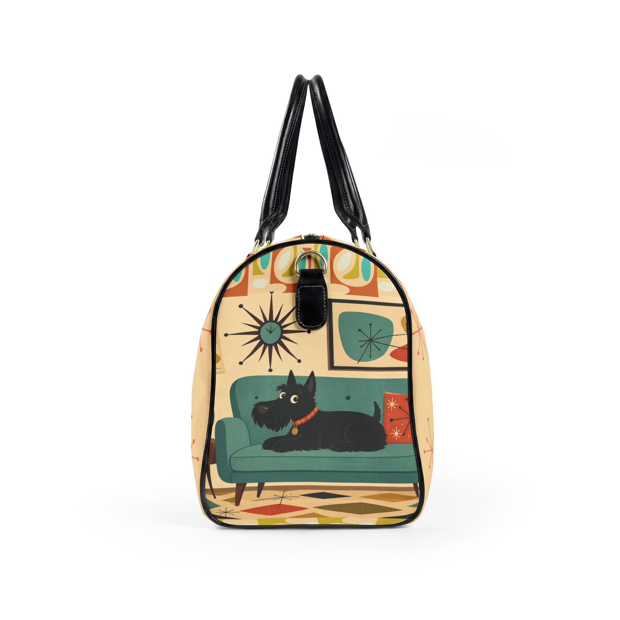 Retro Living Room Scotty Dog Faux Leather Travel Bag | Mid Century Modern