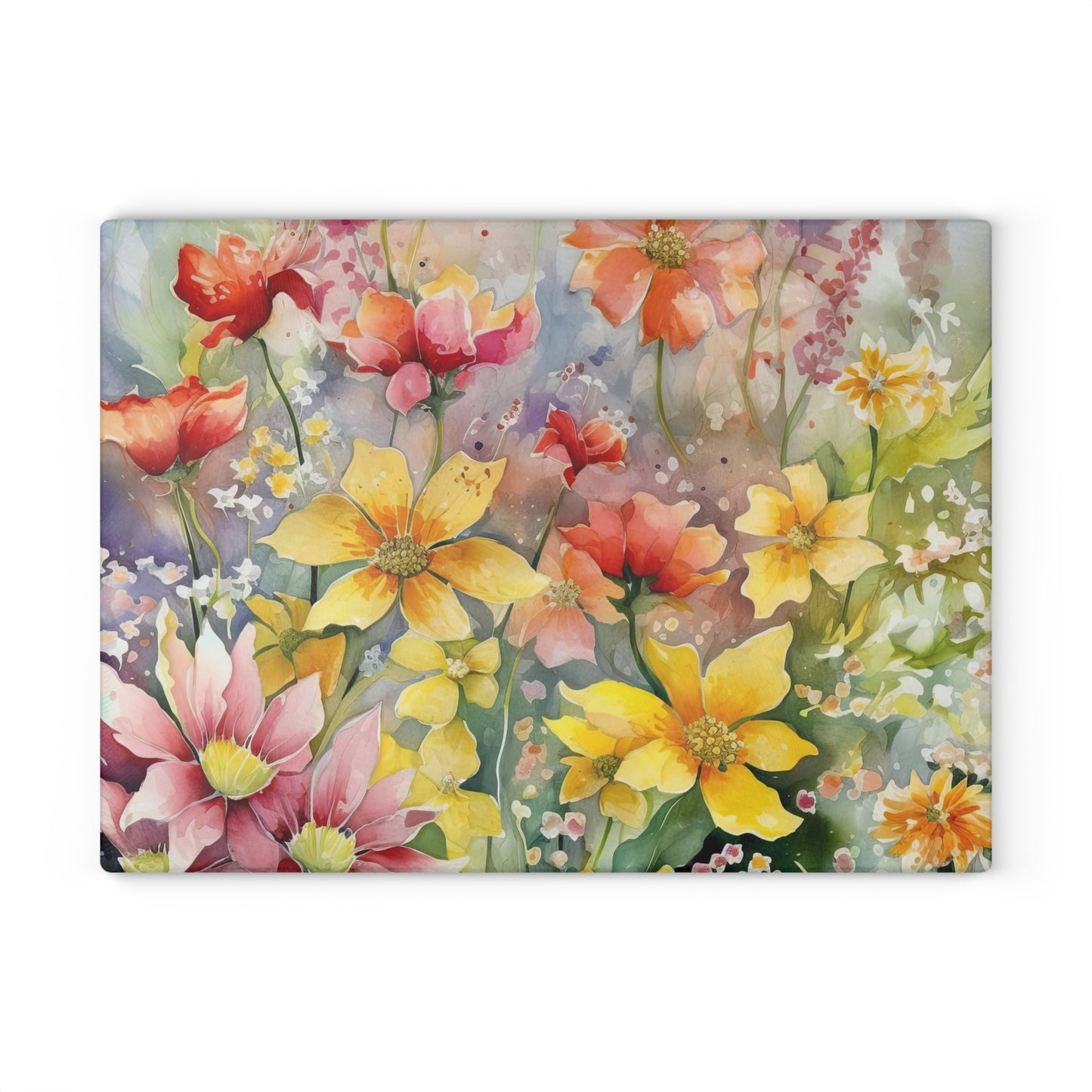 Watercolor Blooms: Wildflowers Glass Cutting Board"