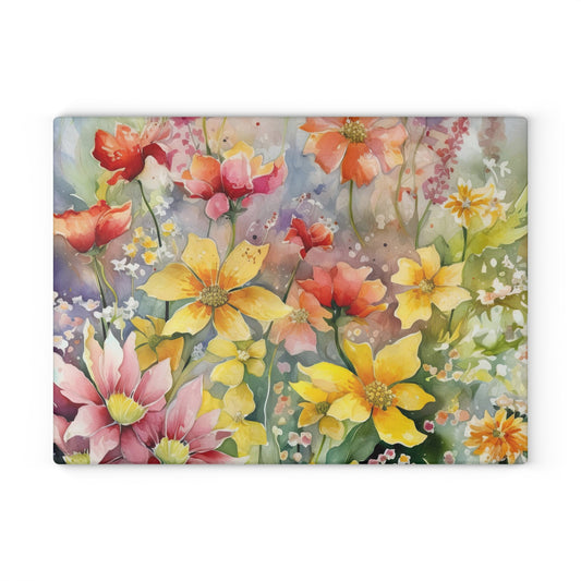 Watercolor Blooms: Wildflowers Glass Cutting Board"