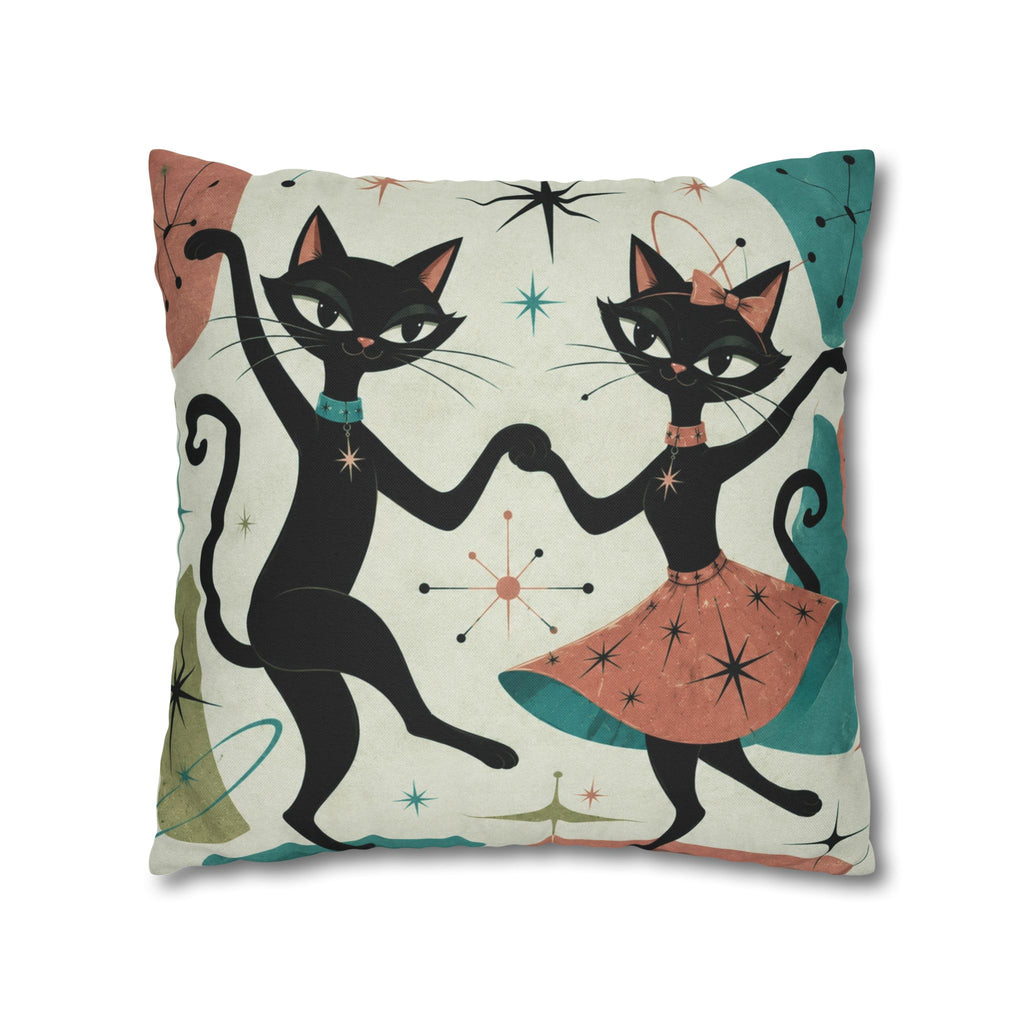Dancing Retro Atomic Black Cats Pillowcase | Square Throw Pillowcase - COVER ONLY