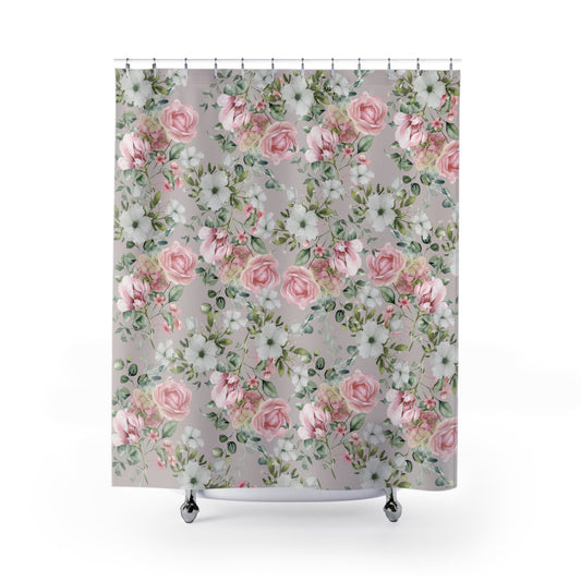 Pink roses and white flowers shabby chic style Shower Curtain, French vintage inspired, Farmhouse, cottage decor, stall shower curtain