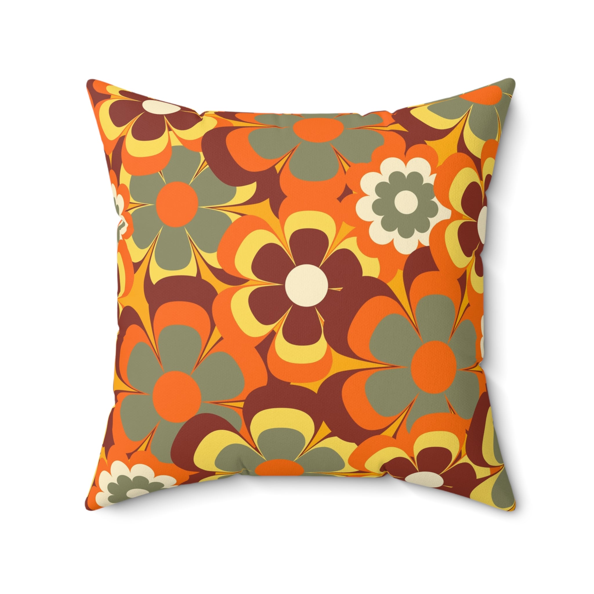 Groovy flowers retro Spun Polyester Square Pillow, hippie floral, 60s 70s inspired, scatter throw cushion