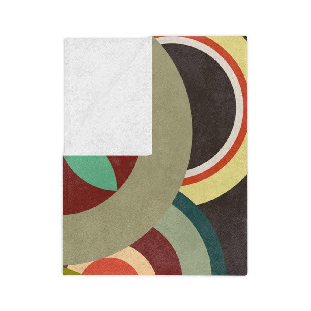 Retro colorful circles Velveteen Microfiber Blanket, Mid Century Modern, MCM throw, bedroom living room decor, geometric shapes bedding