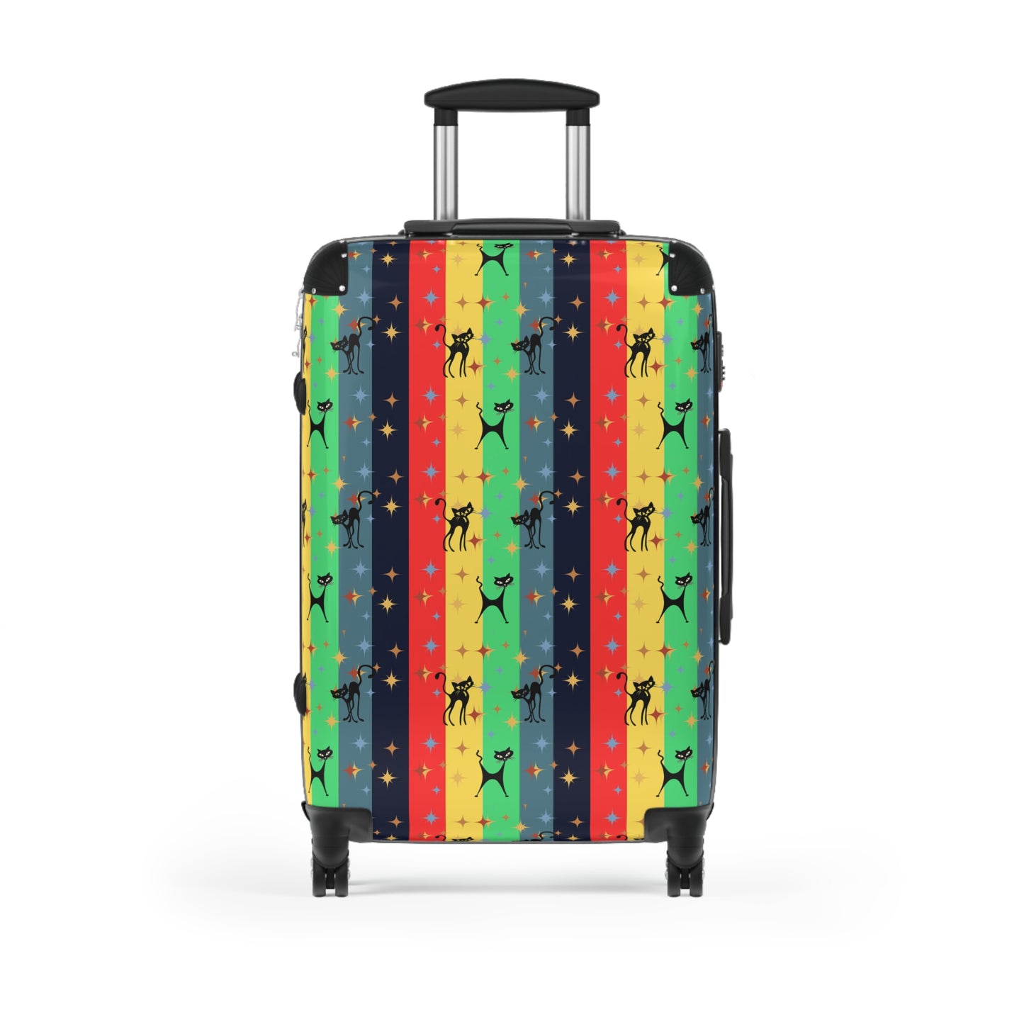 Colorful Atomic cat retro Suitcase, carry on luggage, MCM travel luggage, mid century modern, hard shell, lockable suitcase