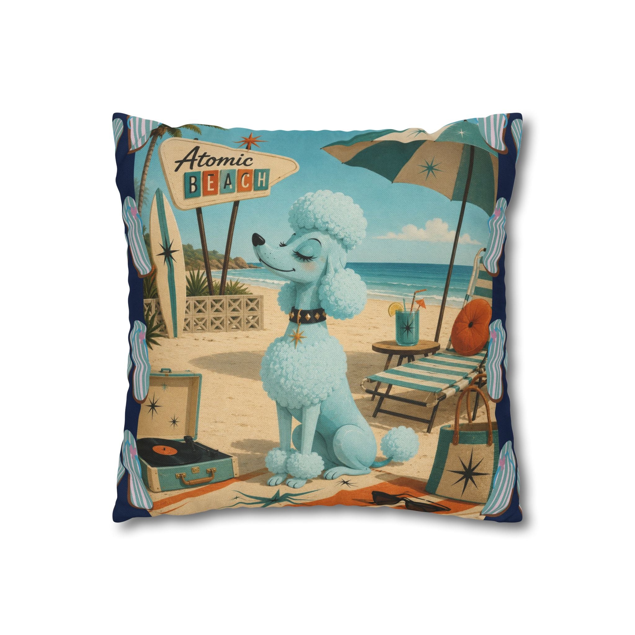 Retro Atomic Beach Poodle Pillowcase -  COVER ONLY - indoor use