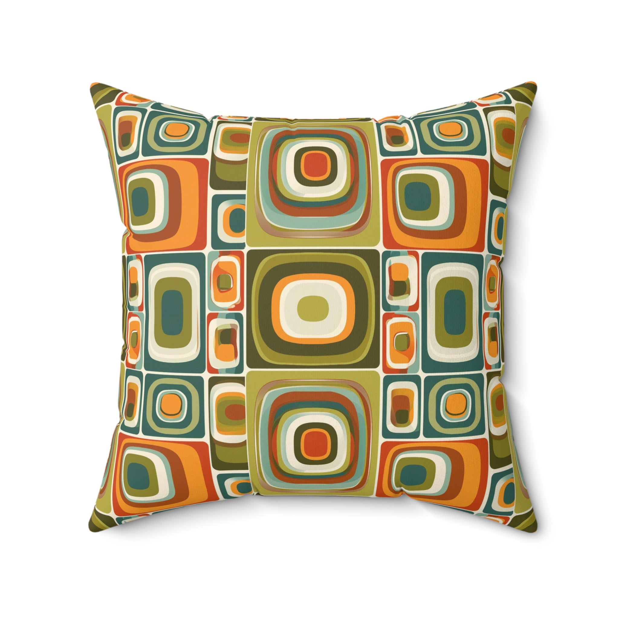 Retro Green orange geometric shapes Square Pillow, Mid Century Modern, MCM home decor, Retro living, scatter cushion