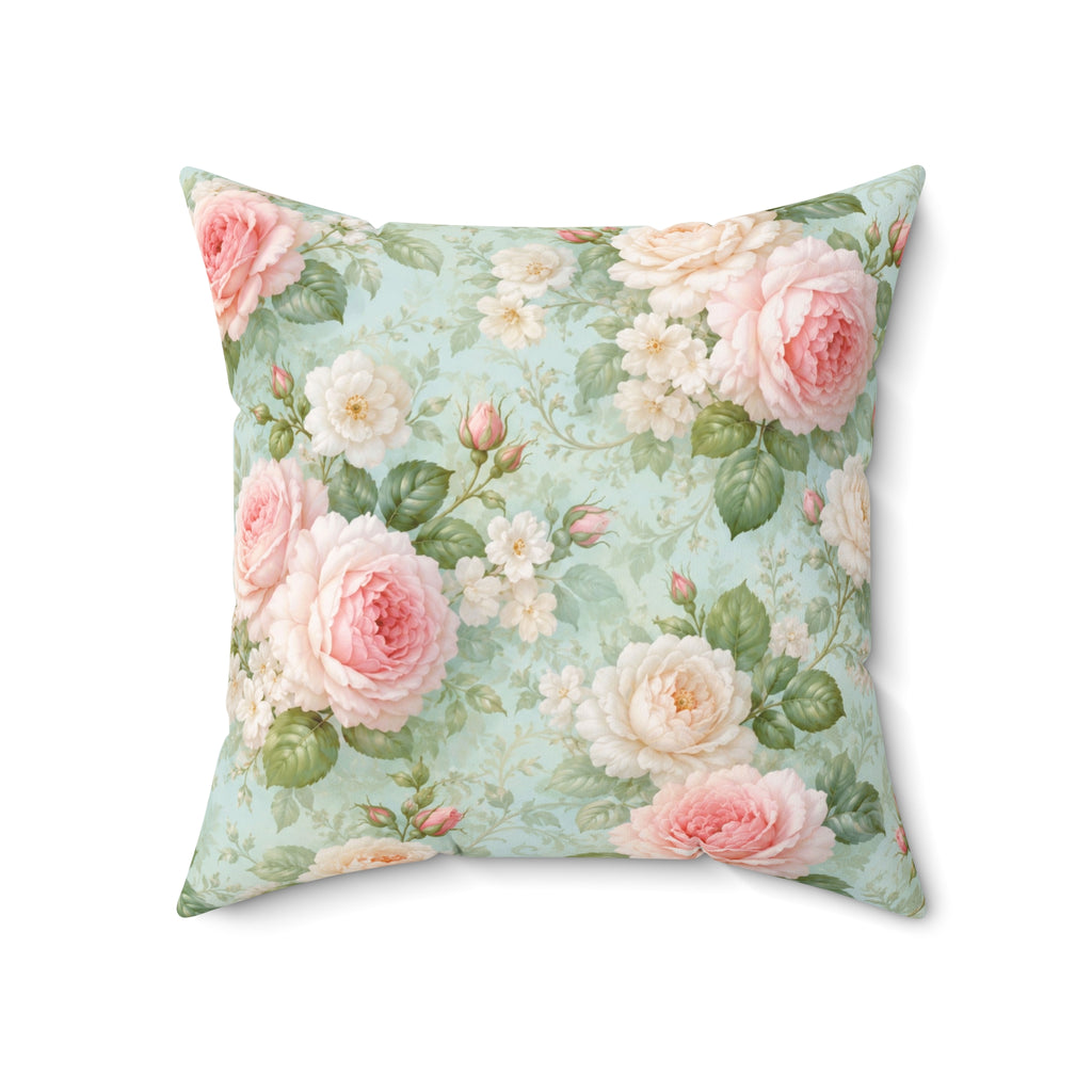 Vintage Pink Roses Toss Pillow | Floral Square Pillow, Shabby Chic