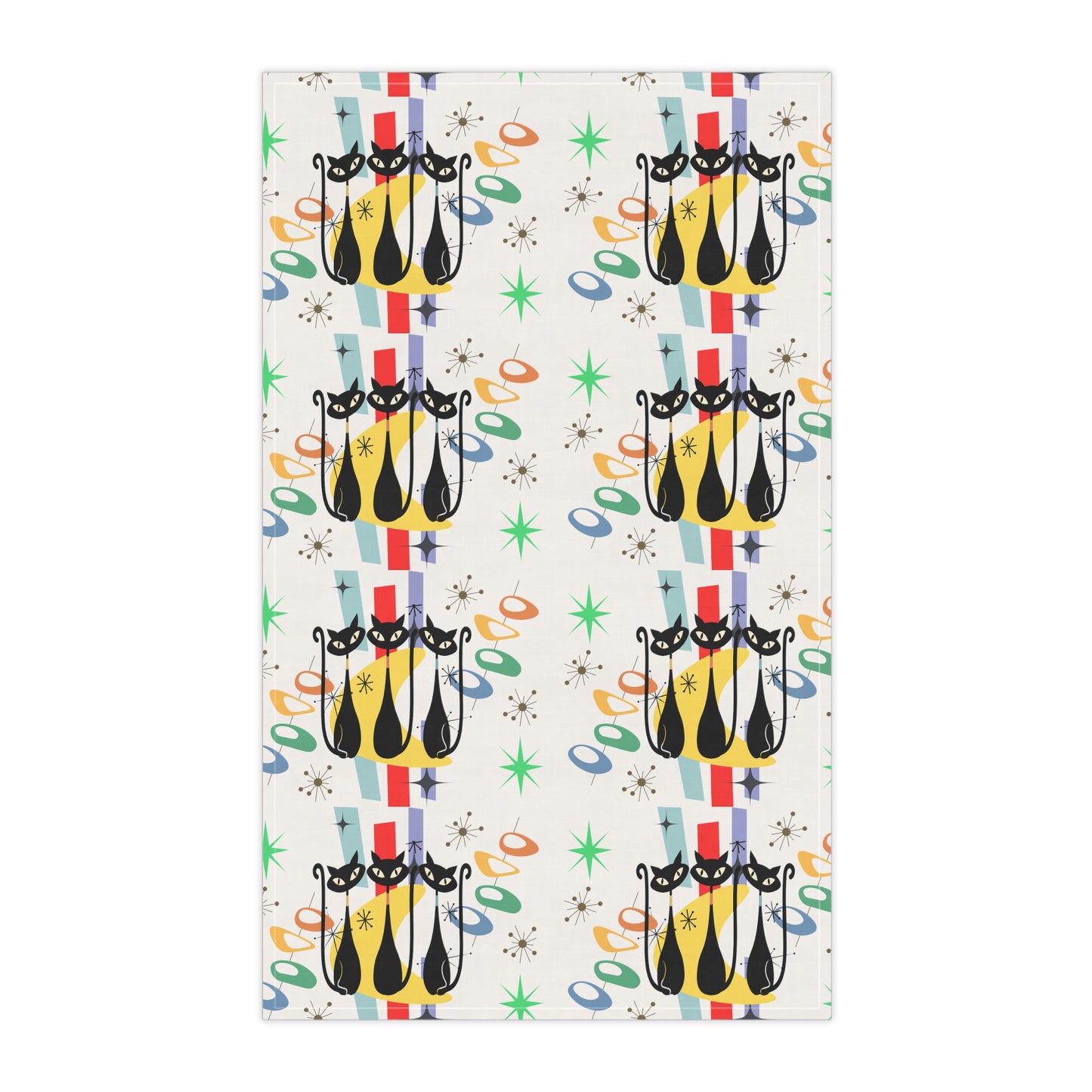 Atomic cat Mid Century Modern Kitchen Towel, cat tea towel, retro home bar decor, MCM kitchen towel