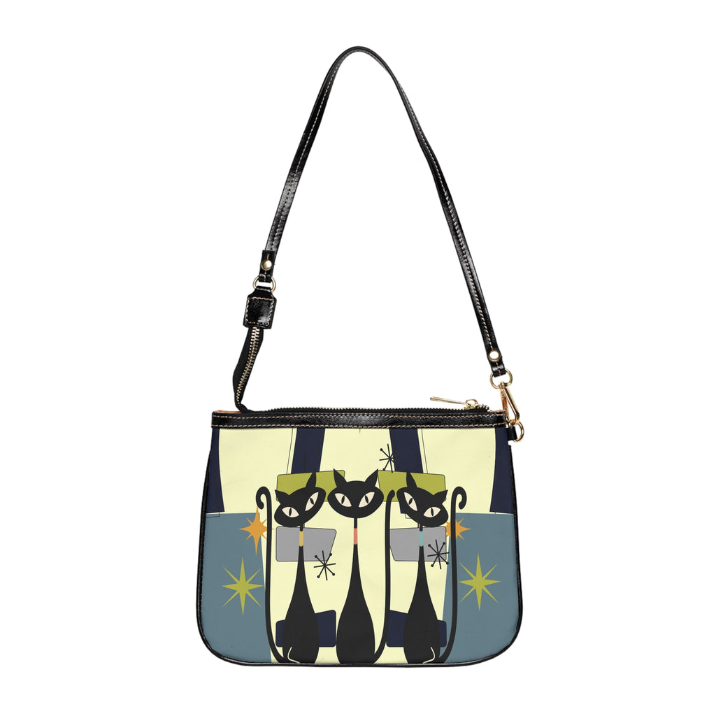 Retro Black Cats Shoulder Bag — Mid-Century Modern Small Purse