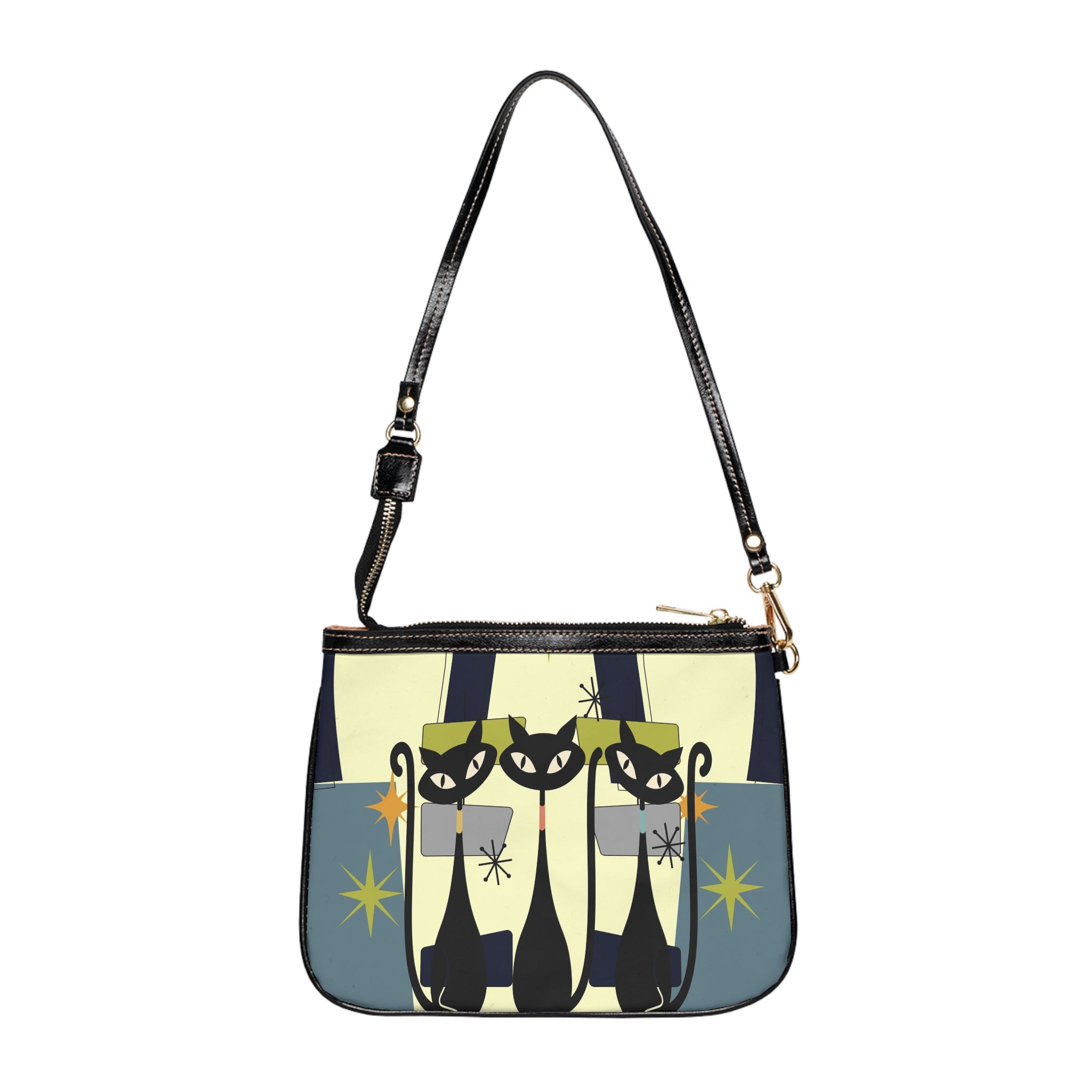 Retro Black Cats Shoulder Bag — Mid-Century Modern Small Purse
