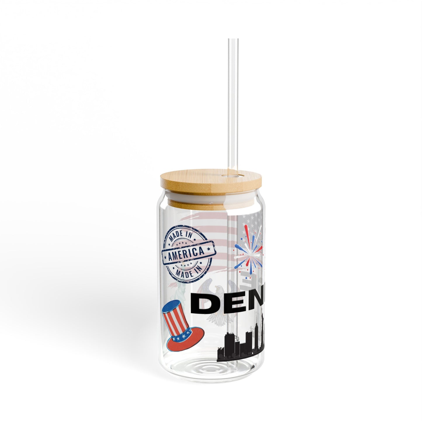 Made in the USA Personalized Sipper Glass, 16oz, name glass, cute coffee glass, iced coffee glass, glass with lid and straw, patriotic glass