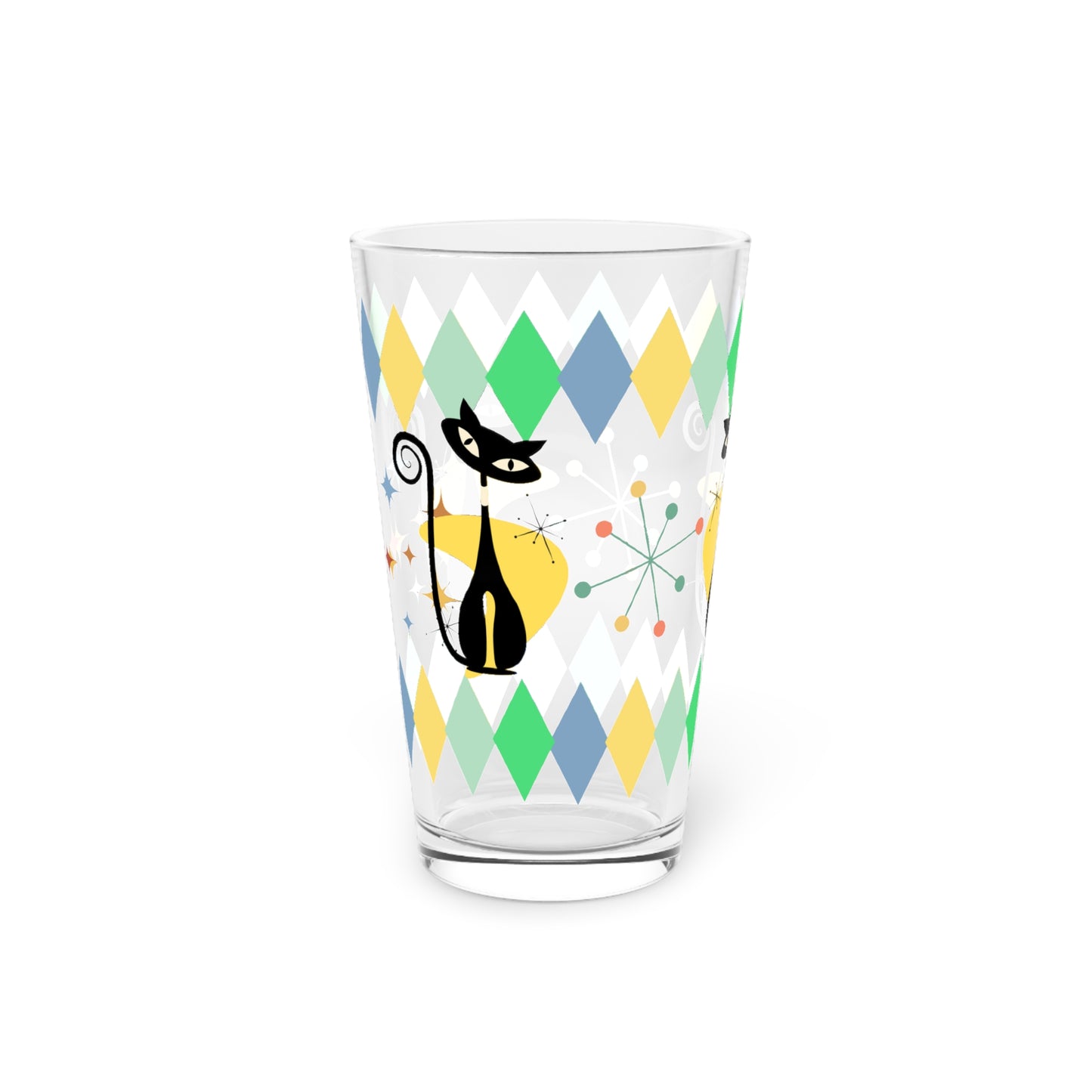 Mid century atomic cat retro inspired Pint Glass, 16oz, retro barware, beverage party glass