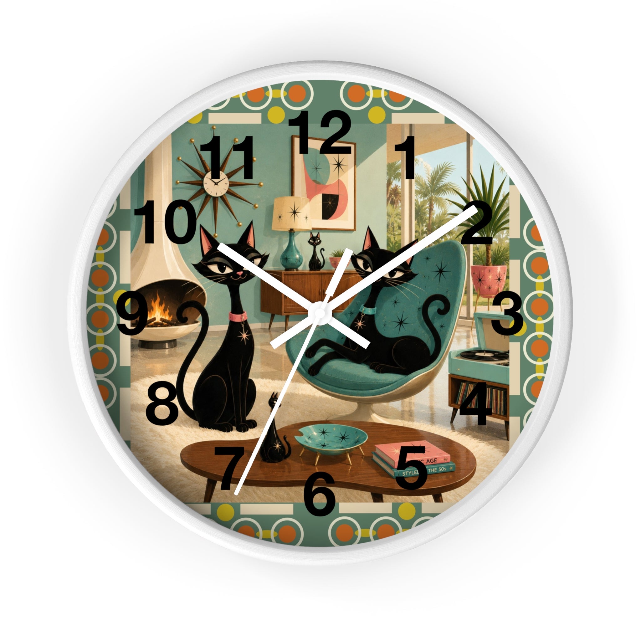 Mid Century Atomic Black Cats Wall Clock | Retro Living Room Decor