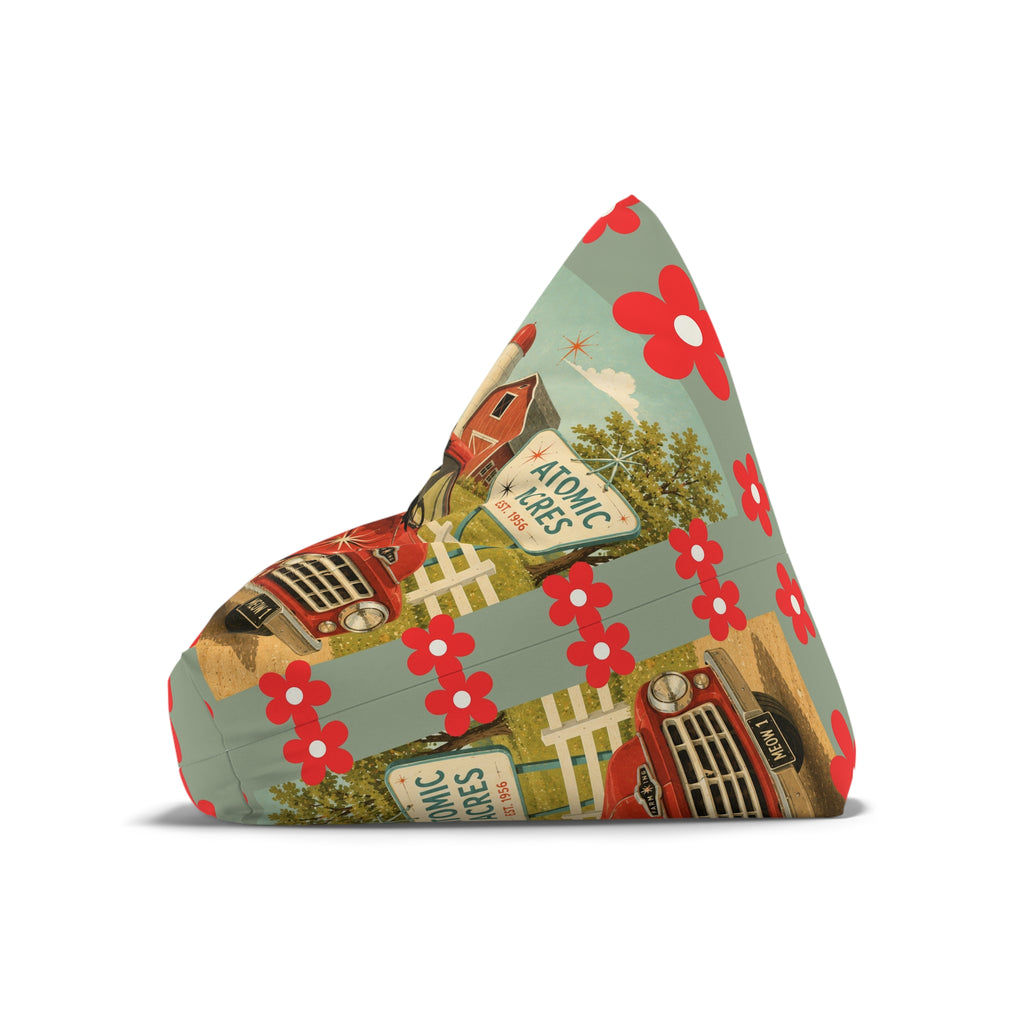 Atomic cat Retro Red Daisy Pattern Bean Bag Chair Cover | Floral Boho Decor