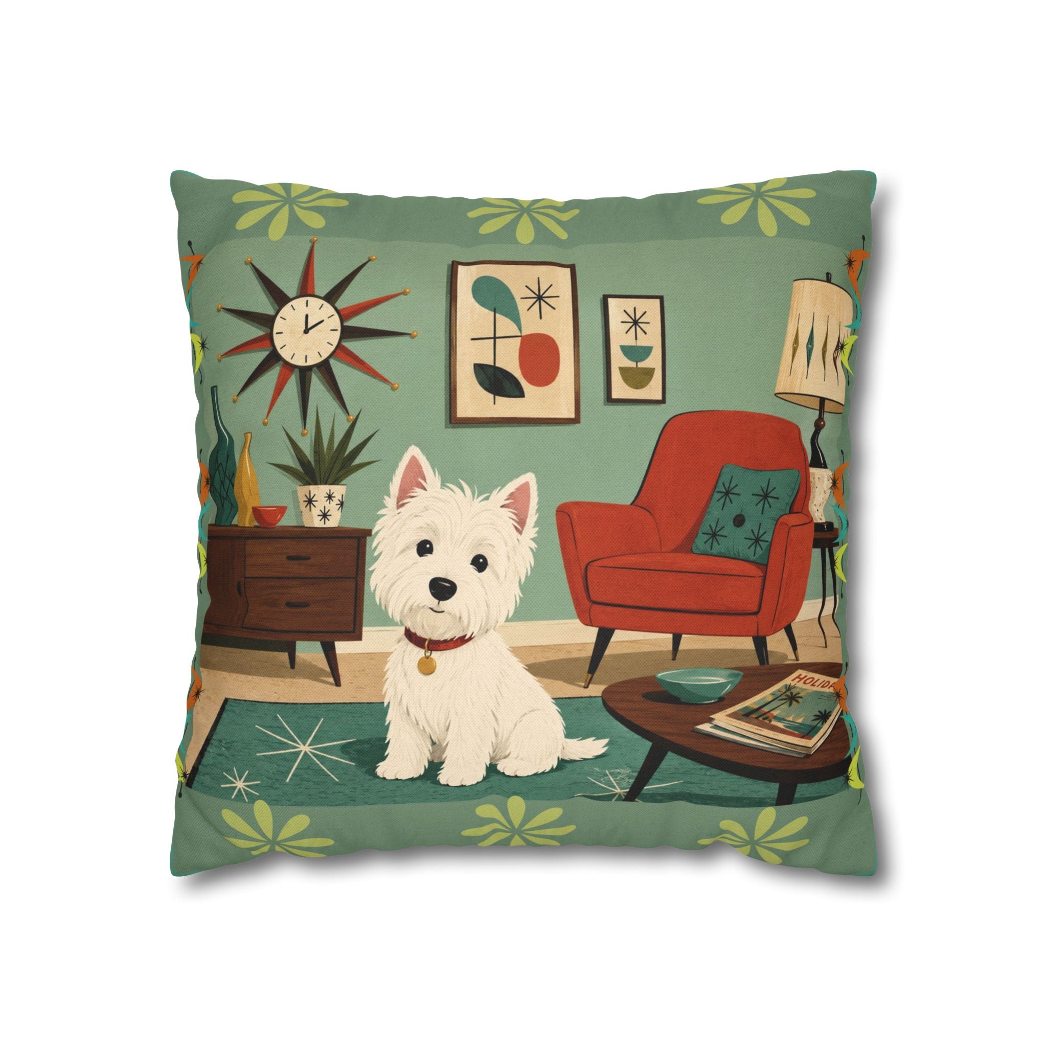 Retro Westie Dog Retro Living Room Pillowcase | Square Throw Pillowcase - COVER ONLY