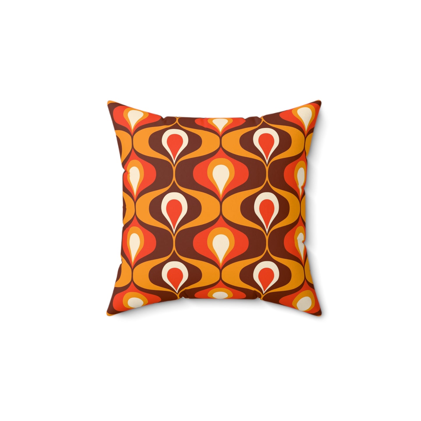 Orange and brown mid century modern retro inspired Spun Polyester Square Pillow, 60s 70s pattern, scatter throw cushion