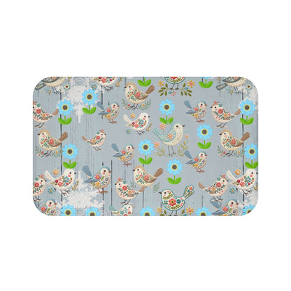 Rustic Woodgrain look little embroidery Birds (PRINTED LOOK ONLY) shabby chic Bath Mat