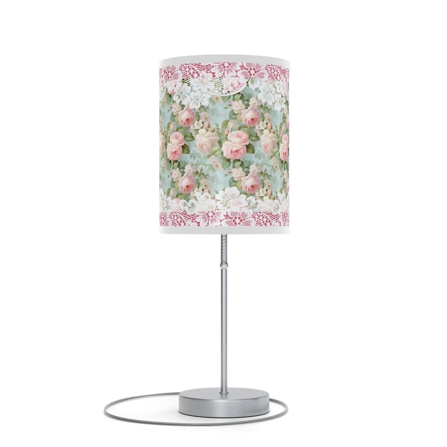 Pink rose shabby chic style Lamp on a Stand, US|CA plug