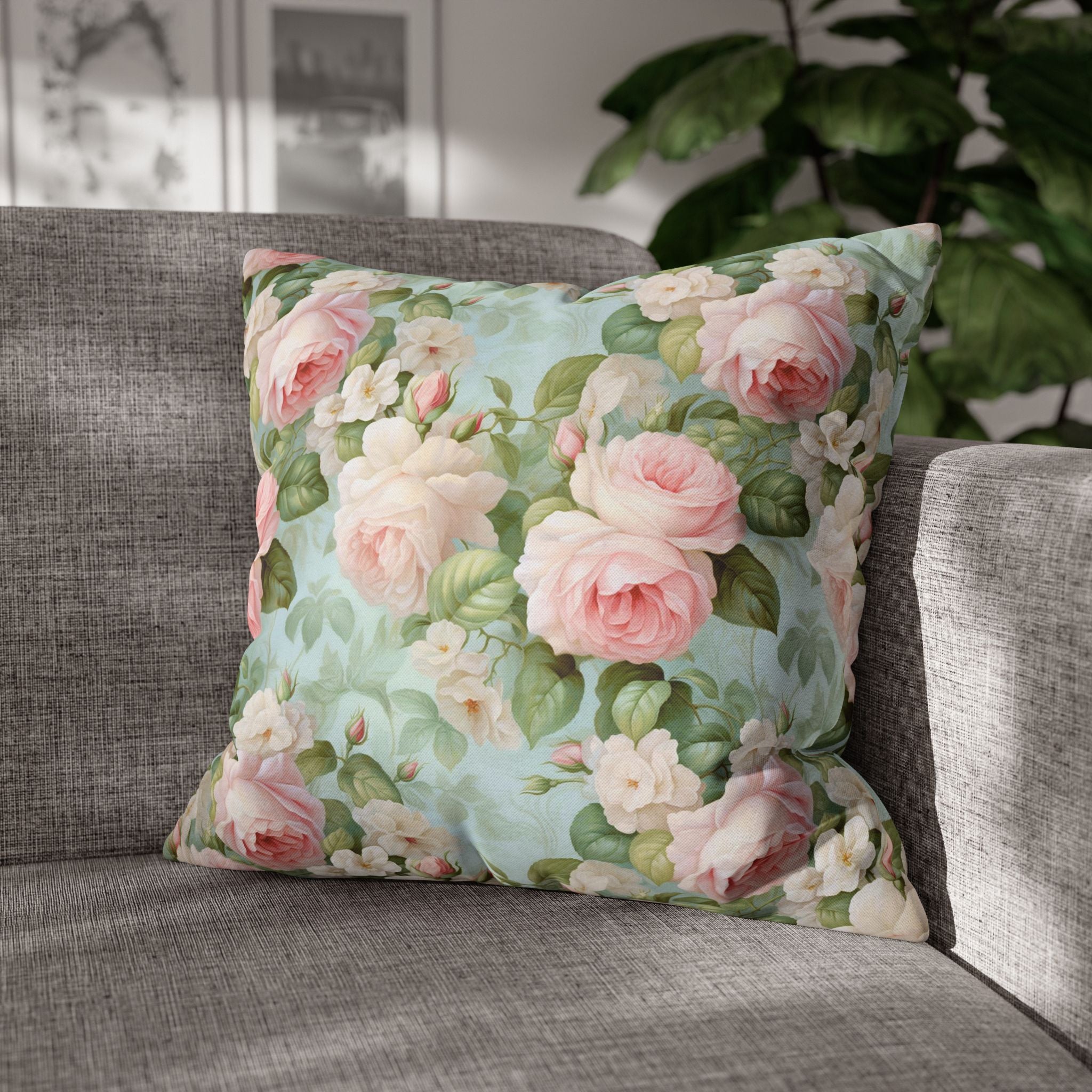 Pink Vintage rose Floral Pillowcase, Decorative Cushion Cover, Farmhouse Home Decor Throw Pillow, Shabby Chic, Boho Style, cottage decor