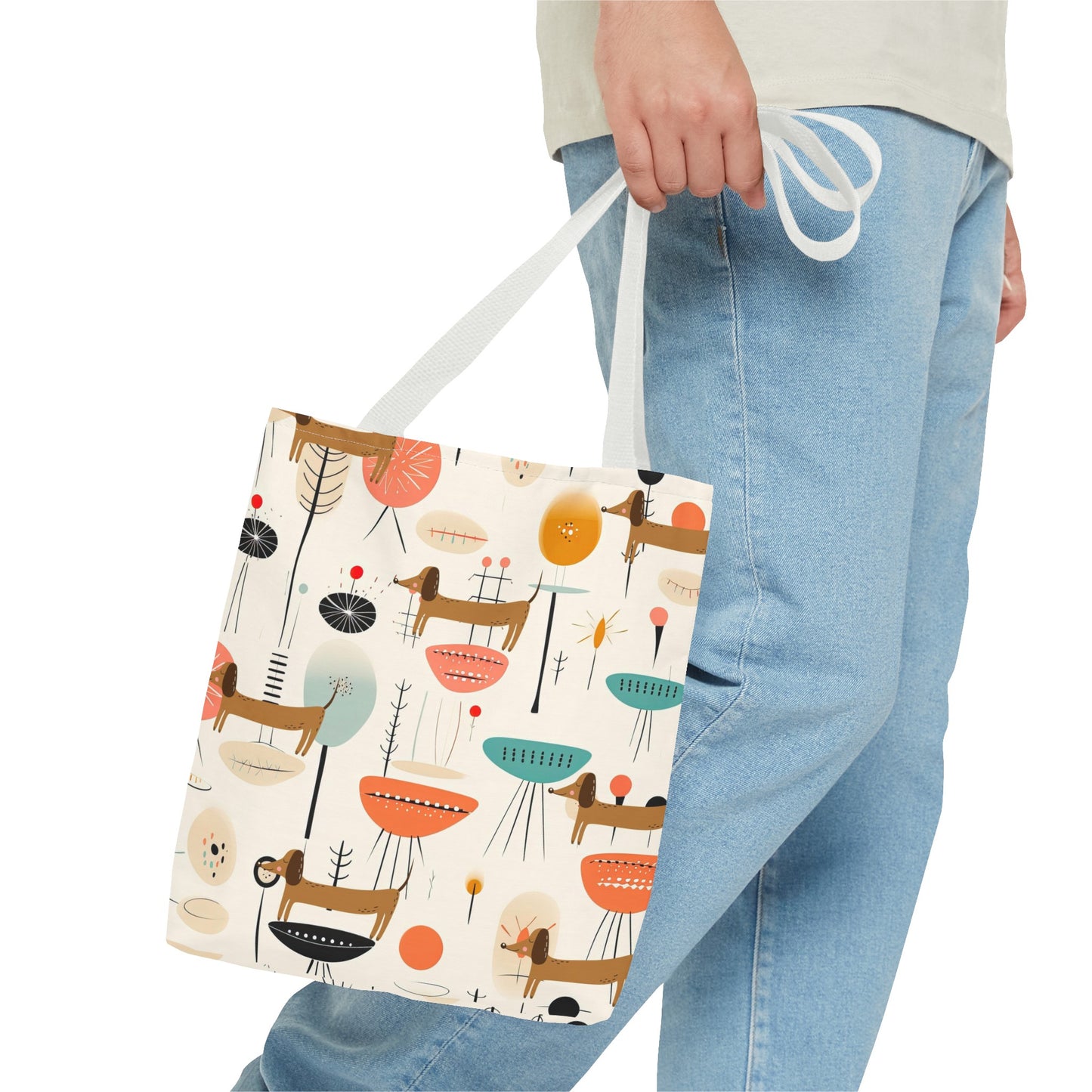 Tote Bag, Mid Century Modern Dachshund tote bag, carry bag, dog lover, beach, shopping, book bag, overnight or day trip tote bag