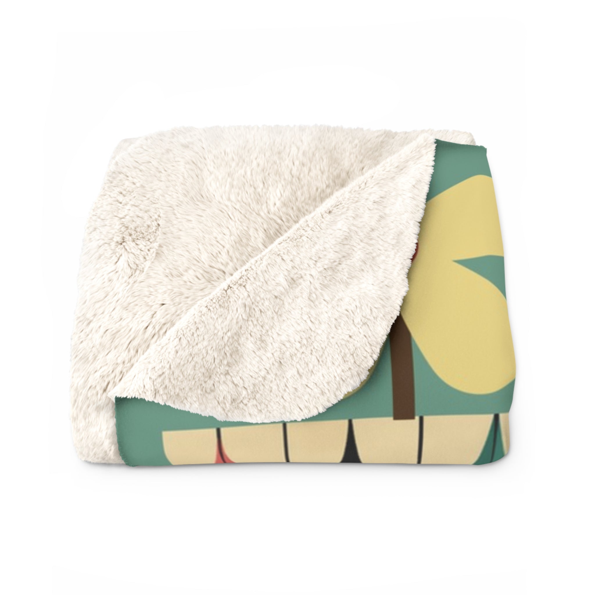 Mid-Century Retro Atomic Cat in Egg chair Lounge Sherpa Fleece Blanket | Vintage Mod Cat