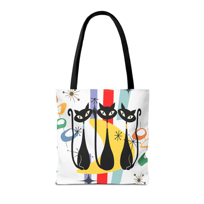 Atomic age cat retro Tote Bag, Mid Century Modern, cute carry bag, book, shopping, beach, overnight or day trip tote bag