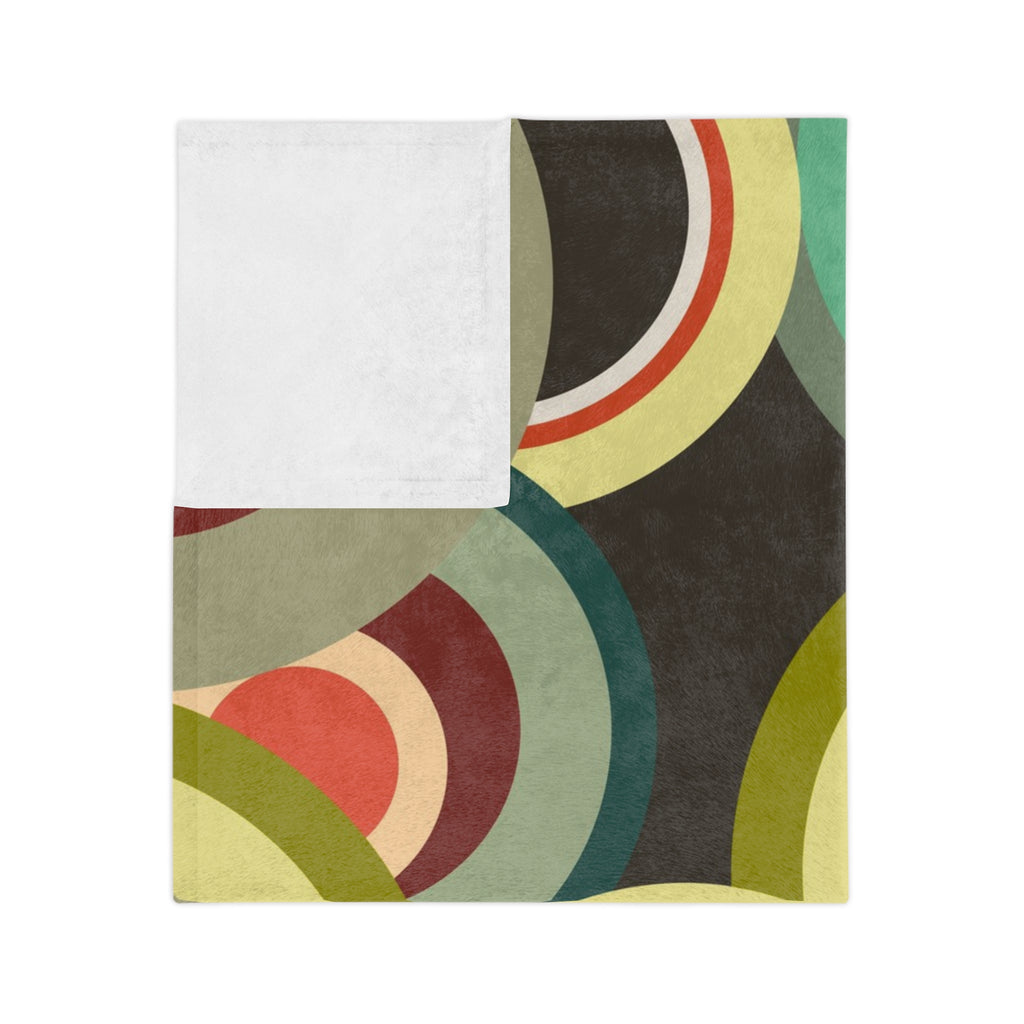 Retro colorful circles Velveteen Microfiber Blanket, Mid Century Modern, MCM throw, bedroom living room decor, geometric shapes bedding