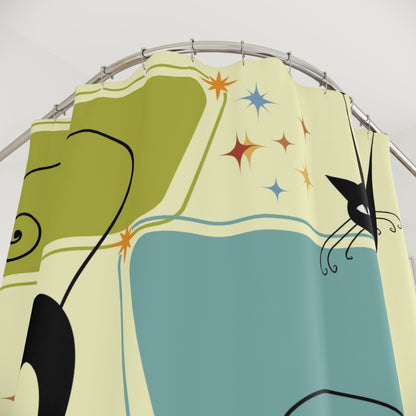 Mid Century Modern Atomic cat retro Shower Curtain, vintage inspired, retro bathroom, bathtub stall