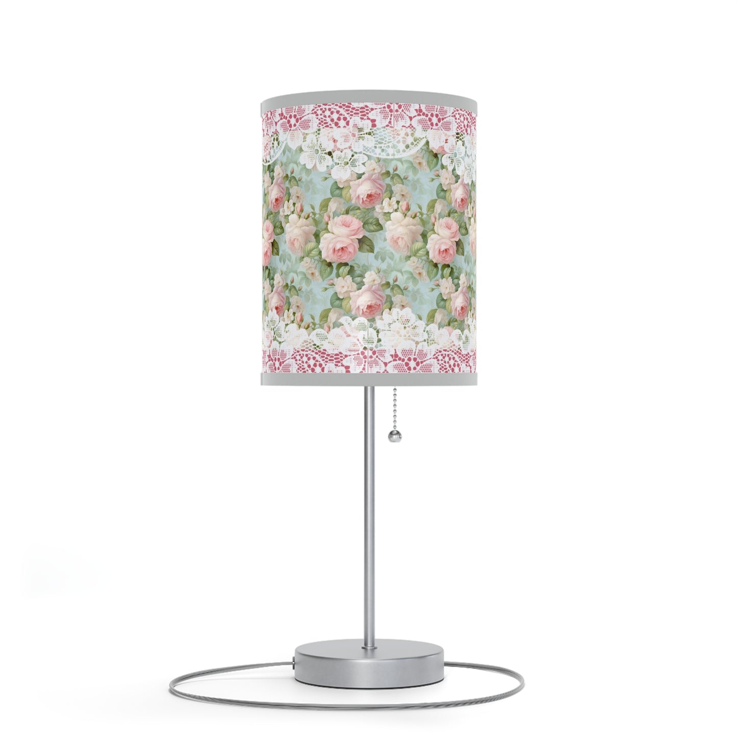 Pink rose shabby chic style Lamp on a Stand, US|CA plug