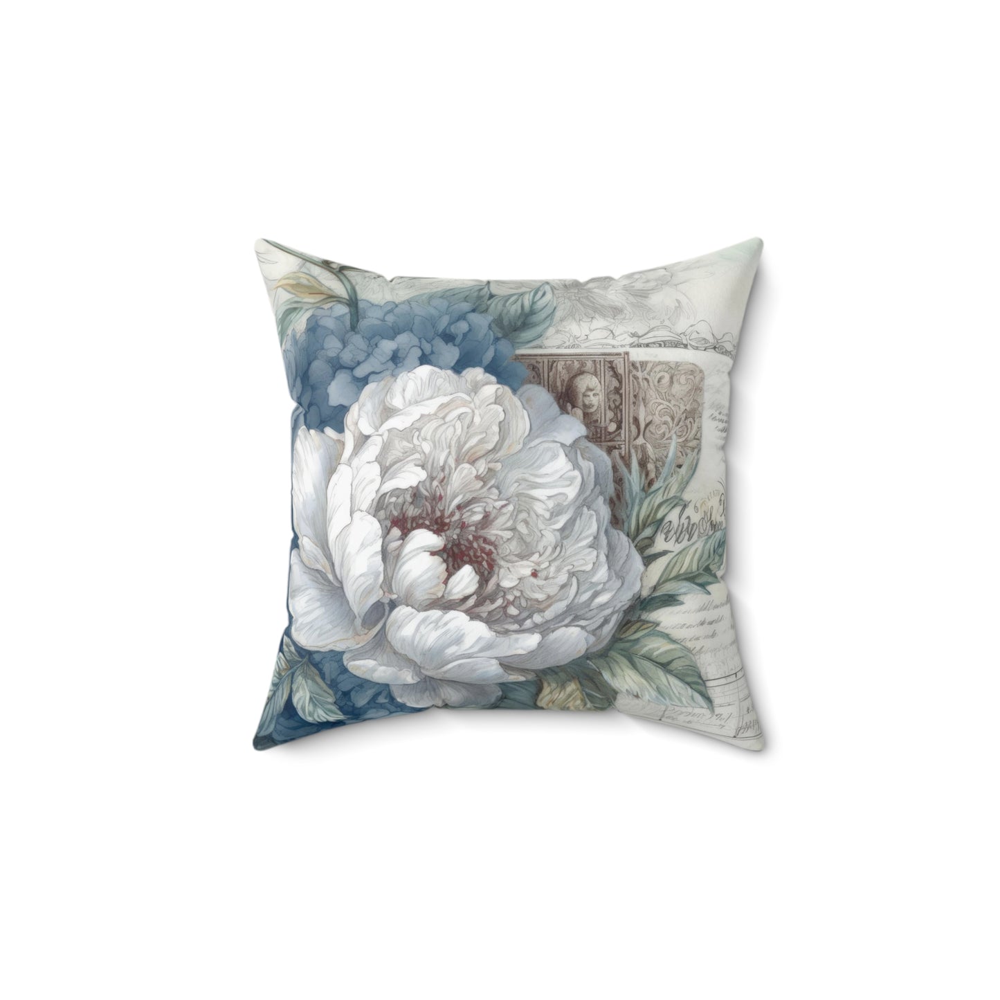 Blue with large white flower floral shabby chic Square Pillow, vintage inspired, couch scatter throw cushion, living room decor