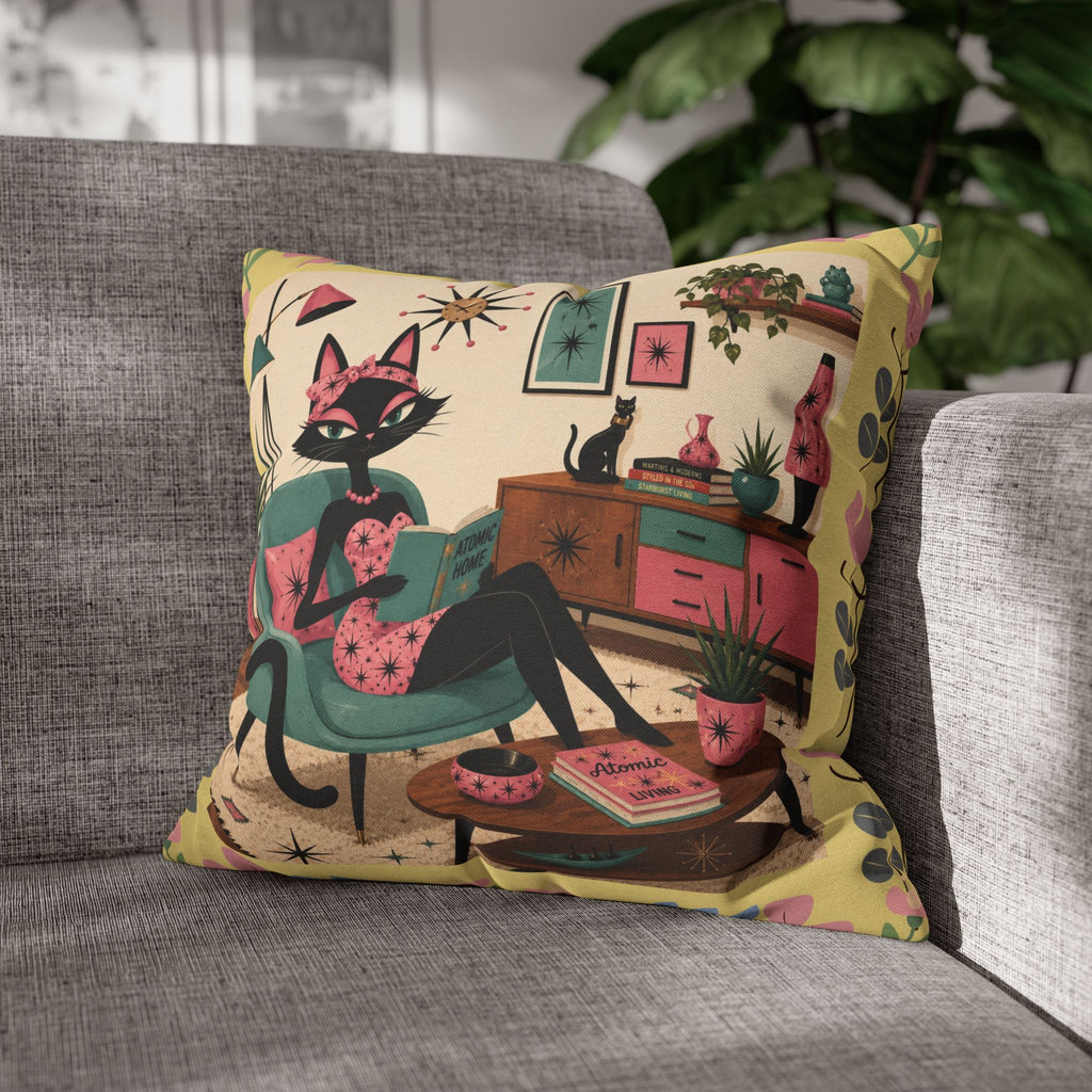 Retro Mid Century Atomic Cat Lounge Pillowcase | Square Pillowcase - COVER ONLY