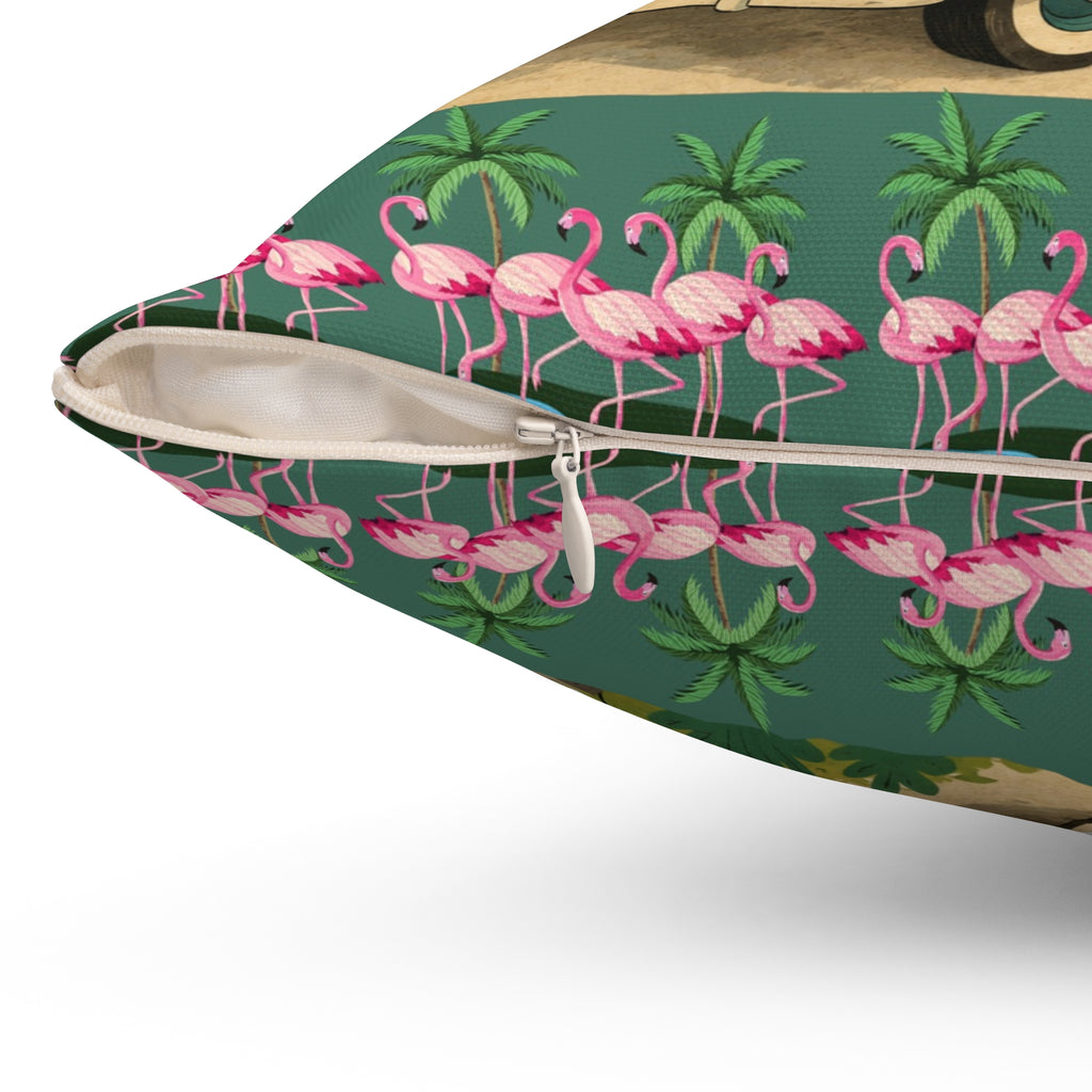 MCM Pink Flamingo Vintage Farm Truck Pillow | Retro Pickup with Farm Animals