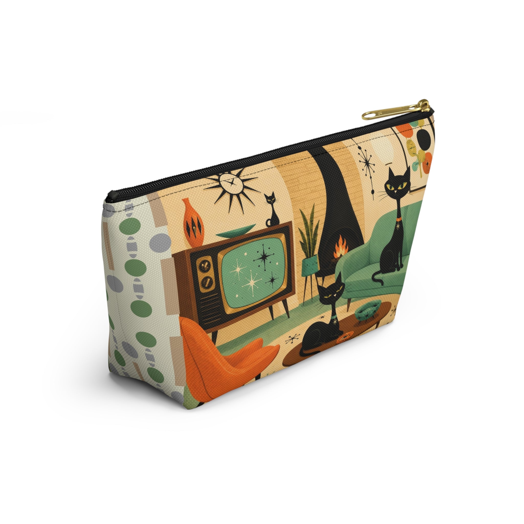 Mid Century Atomic Cats Accessory Pouch | Retro Living Room Print