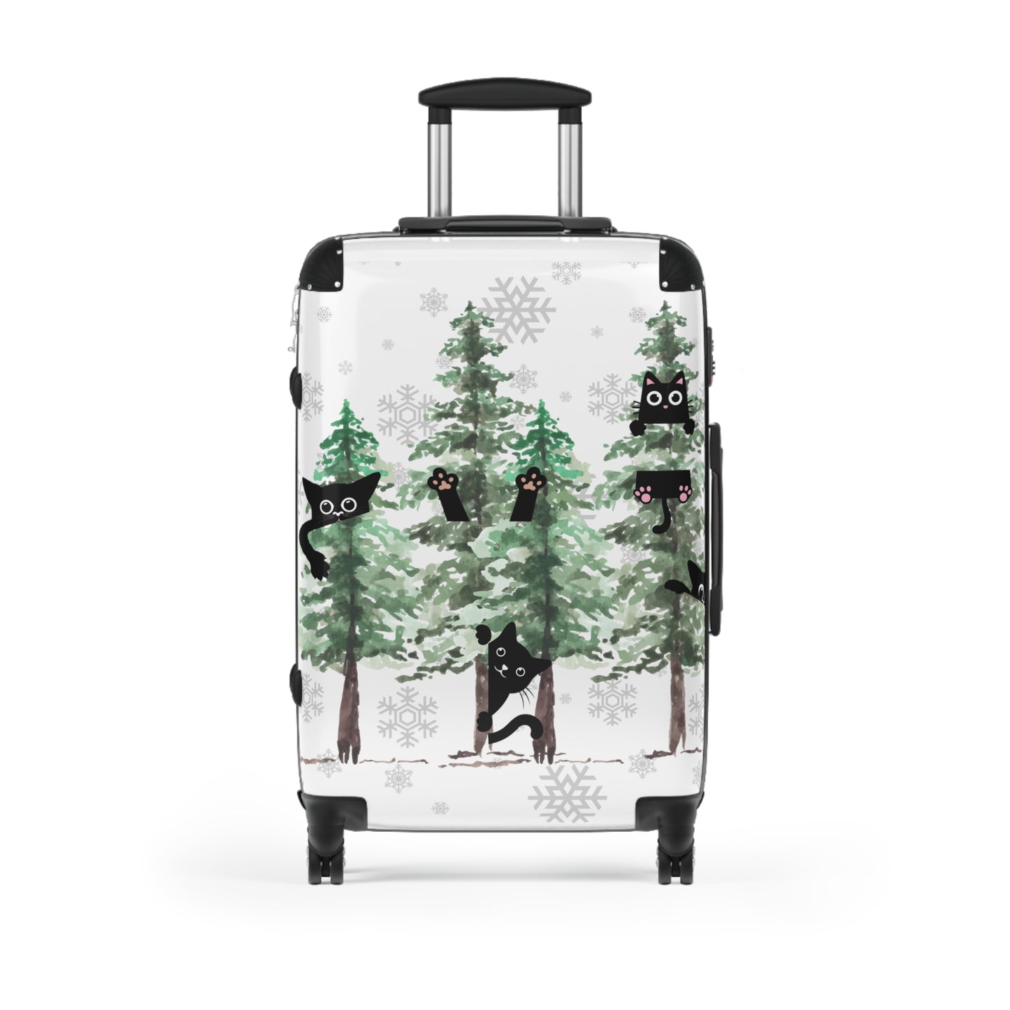 Happy holidays cute cat rolling travel Suitcase, pine trees, christmas carry on, christmas fall lumbar luggage