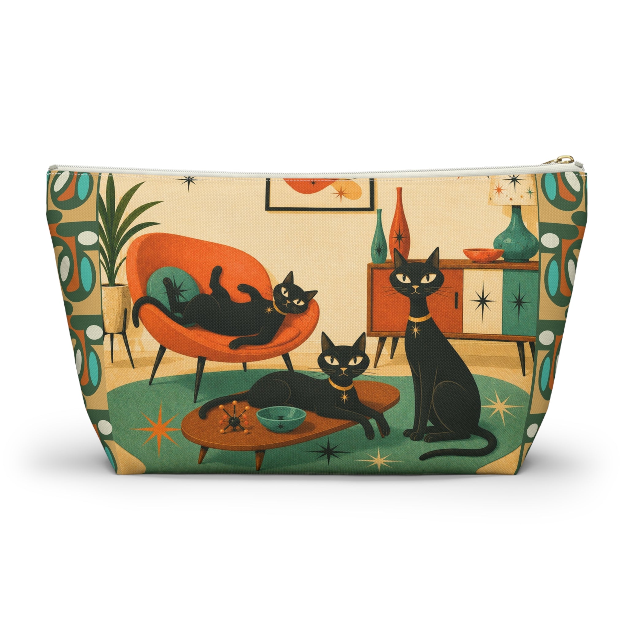 Mid-Century Atomic Black Cats Accessory Pouch