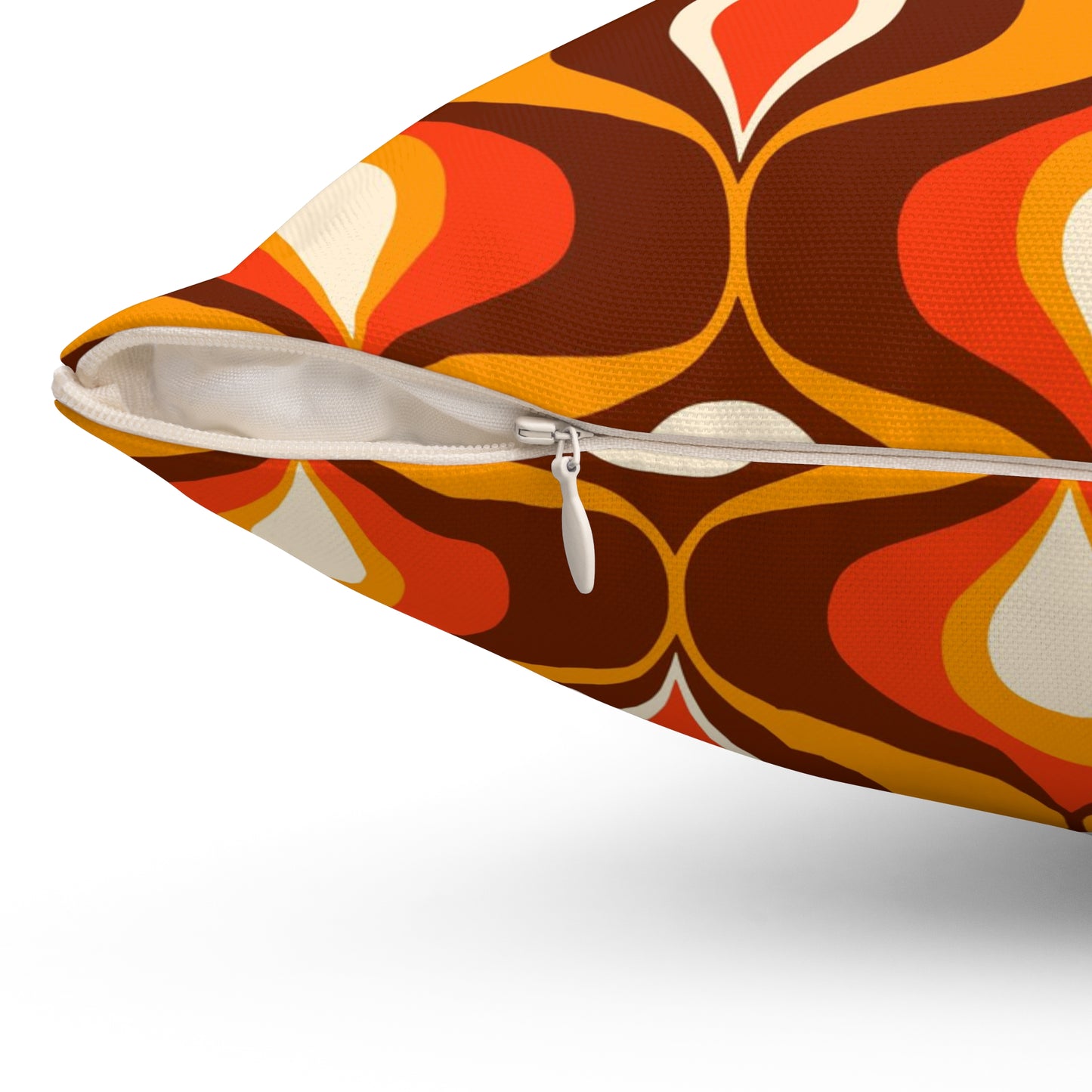 Orange and brown mid century modern retro inspired Spun Polyester Square Pillow, 60s 70s pattern, scatter throw cushion