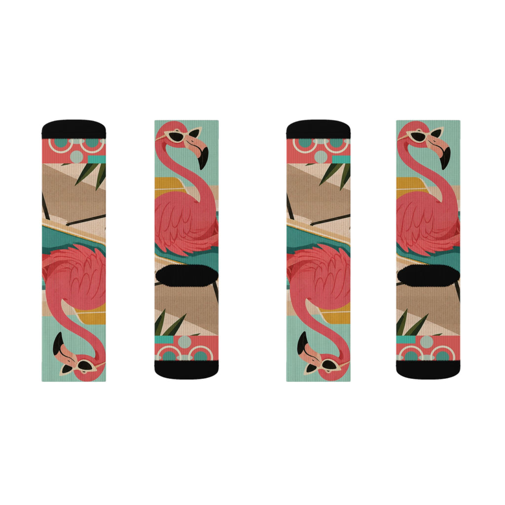 Tropical MCM Flamingo Socks | Sublimation Crew Socks, Summer Beach Pattern