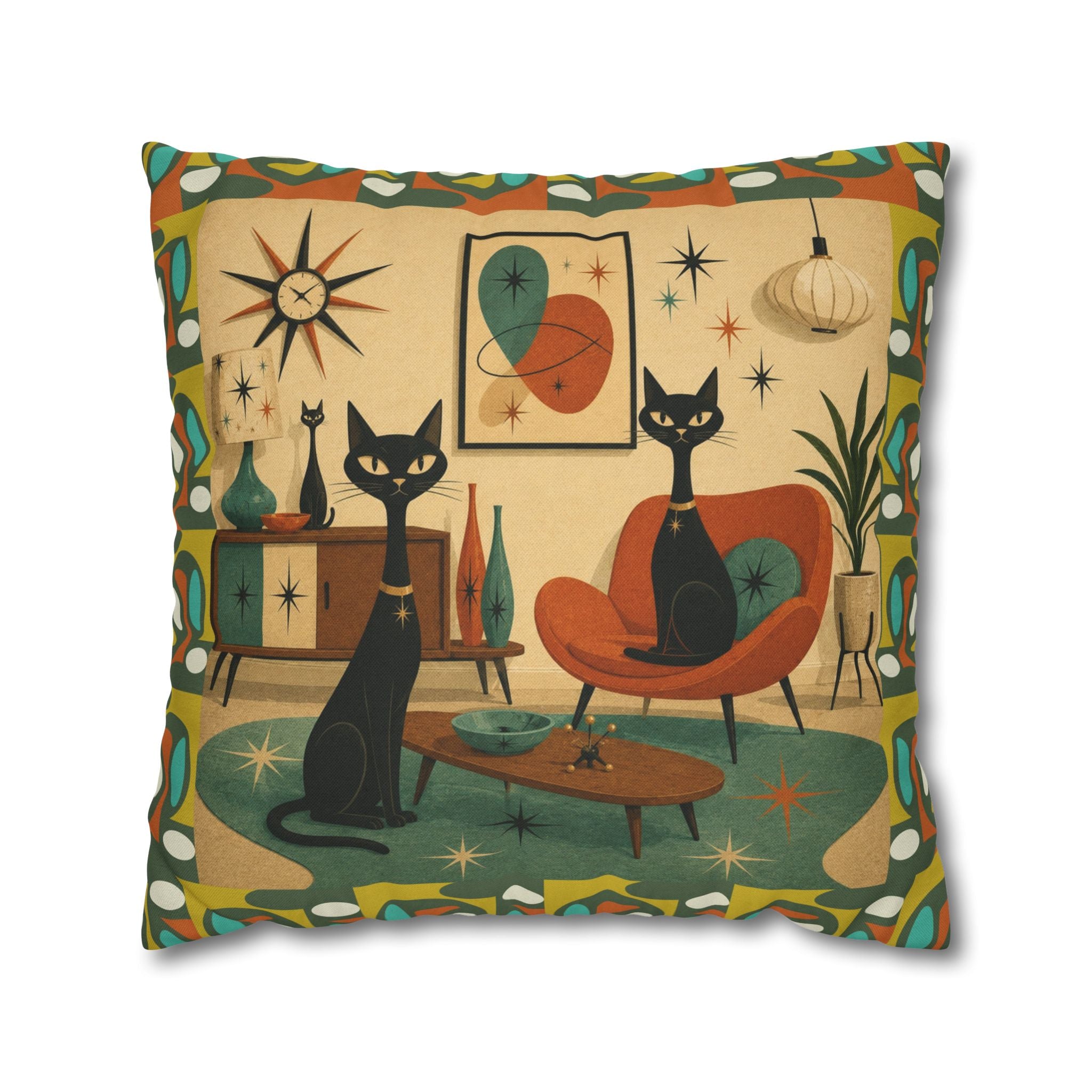 Mid Century Atomic Cats Pillowcase | Retro Atomic Living Room Throw Pillow - COVER ONLY