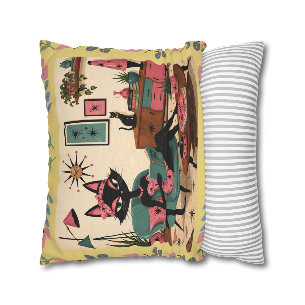 Retro Mid Century Atomic Cat Lounge Pillowcase | Square Pillowcase - COVER ONLY