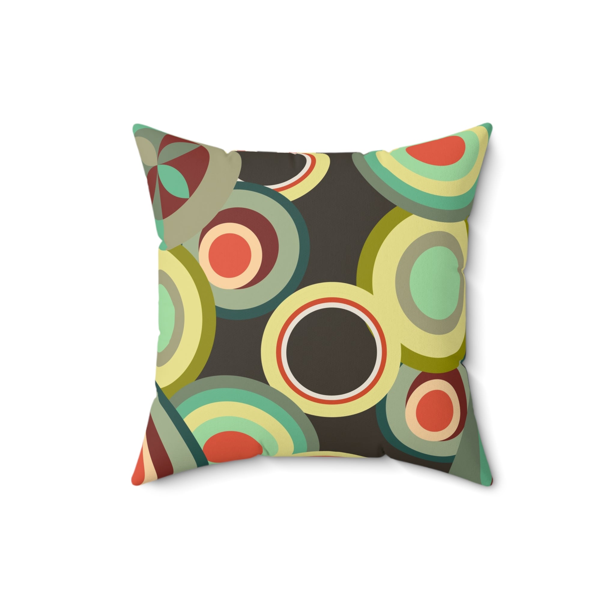 Retro circles orbs Spun Polyester Square Pillow, colorful home decor, abstract scatter throw cushion