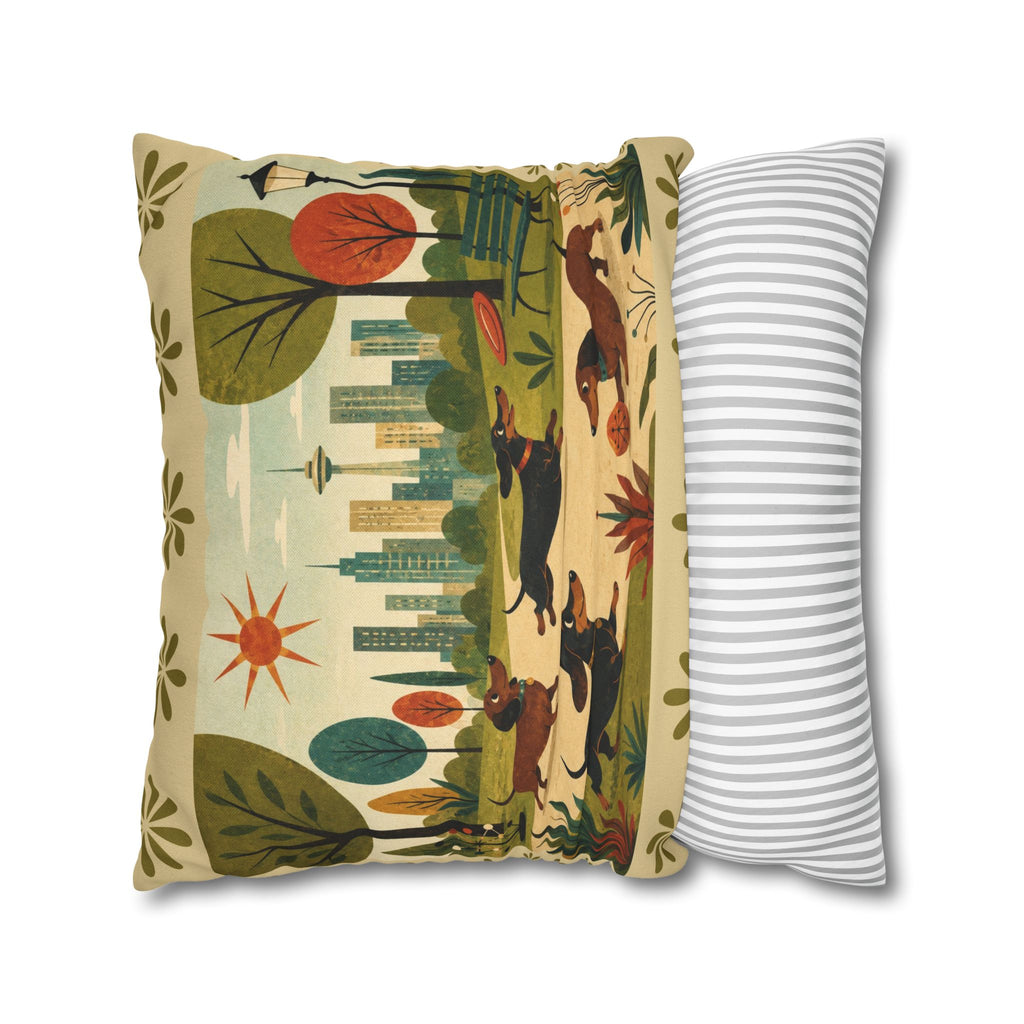 MCM Dachshund Park Scene Pillowcase | Square Decorative Throw Pillowcase - COVER ONLY