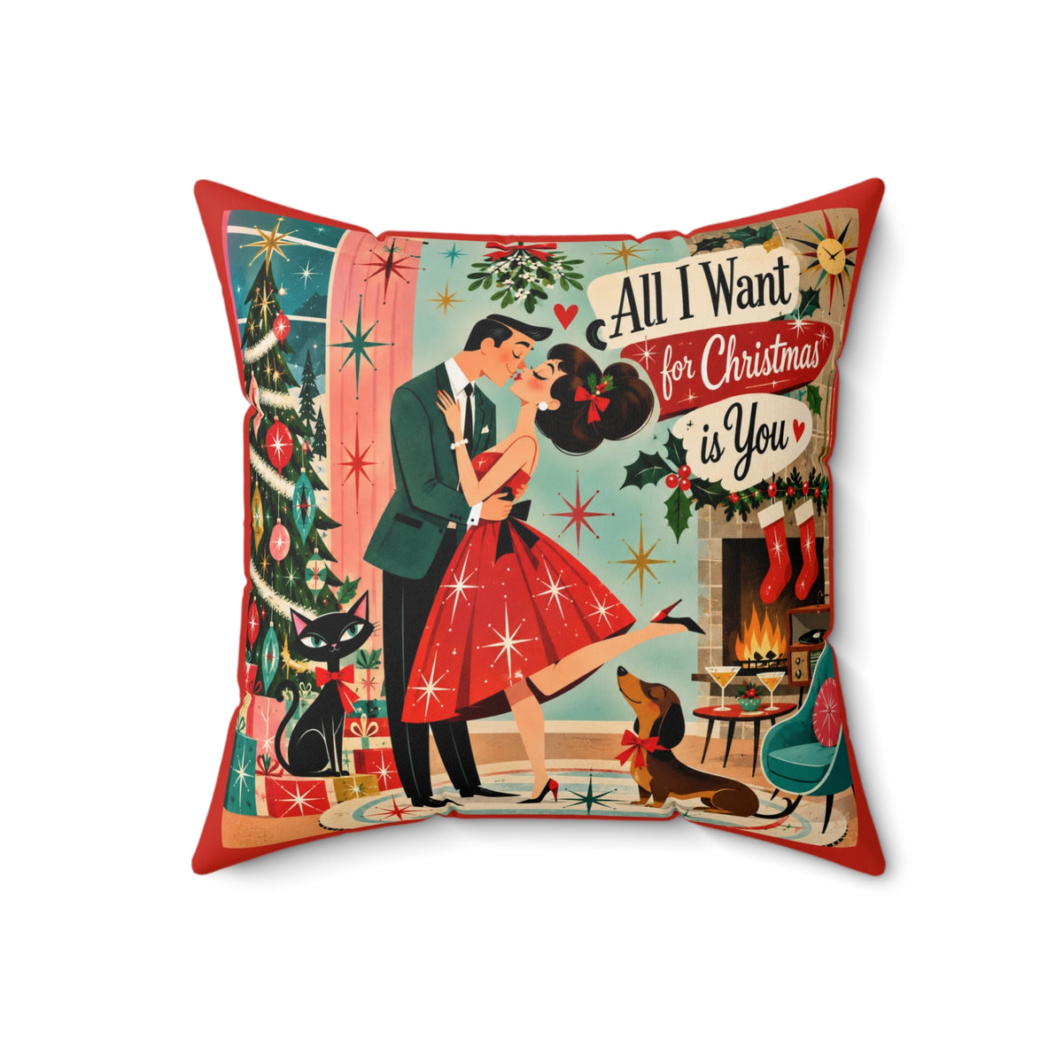 All I Want for Christmas Is You Pillow | Retro Holiday Couple, Vintage Christmas Decor