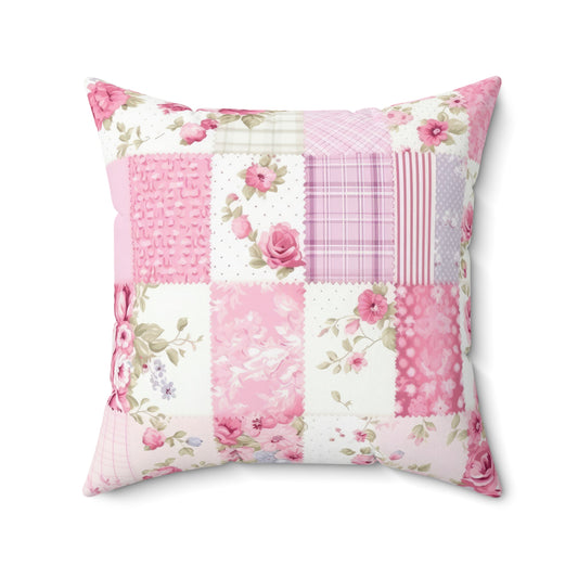 Patchwork printed look only Shabby chic Spun Polyester Square Pillow, vintage inspired, floral, scatter cushion, throw pillow