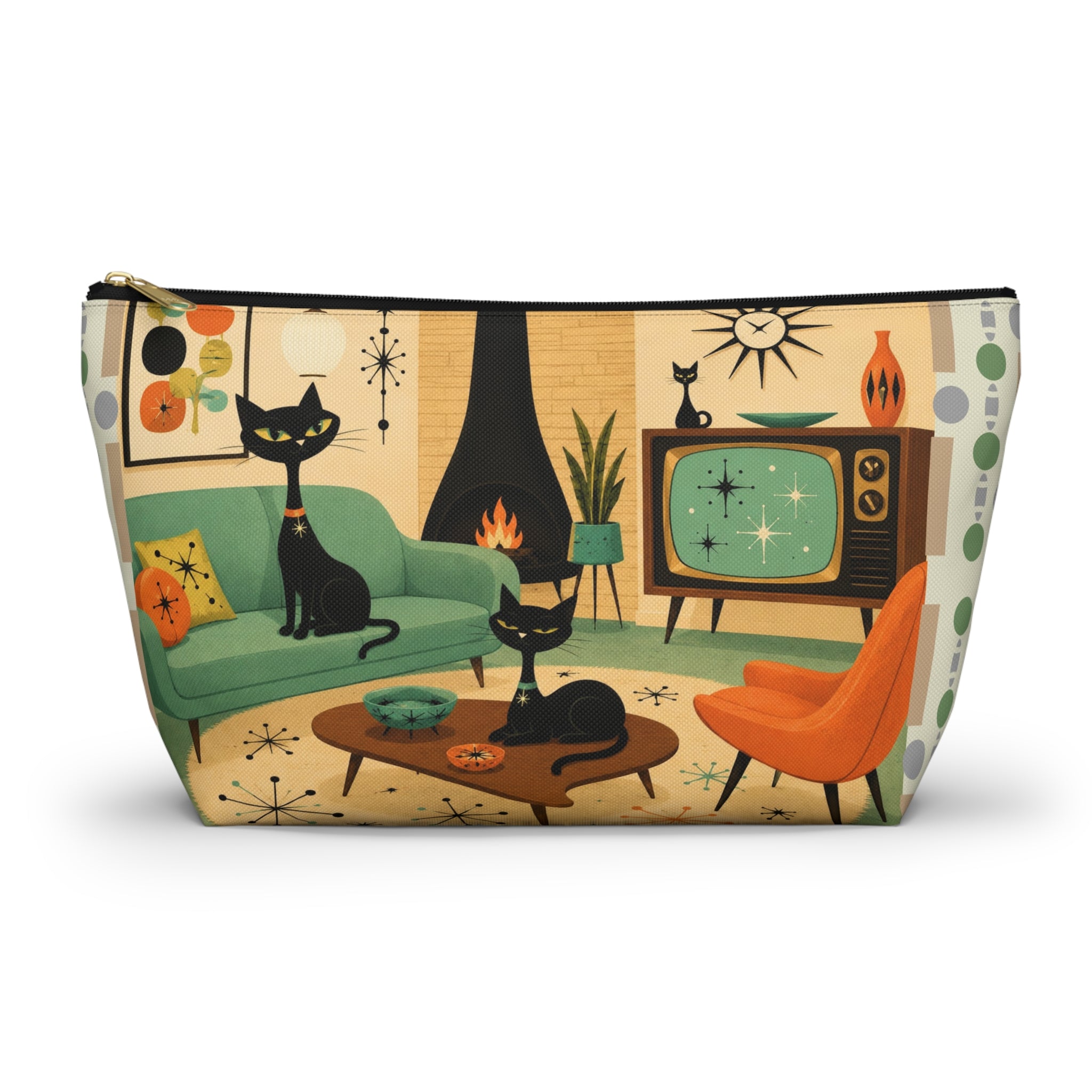 Mid Century Atomic Cats Accessory Pouch | Retro Living Room Print