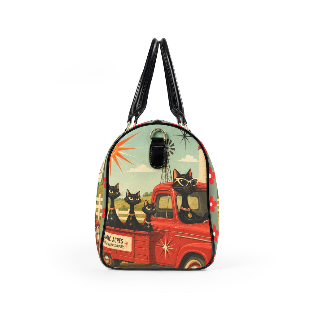 Retro Atomic Cats Truck Faux Leather Travel Bag | Atomic Acres Vintage Roadside Art