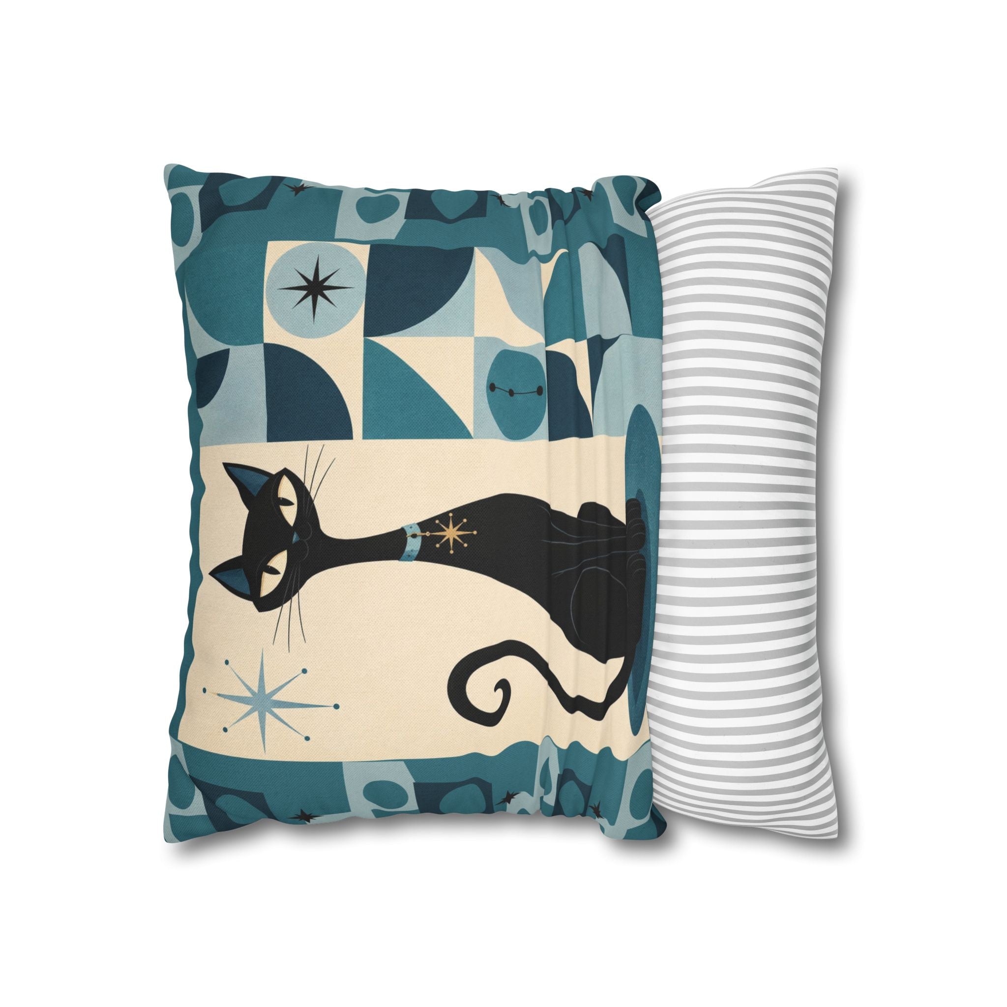 Mid Century Atomic Black Cat Pillowcase | Square Pillowcase, Retro Geometric Cat - COVER ONLY
